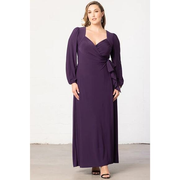 Kiyonna Purple Maxi Dress Modern Muse Style 1X True Wrap Party Sweetheart Purple